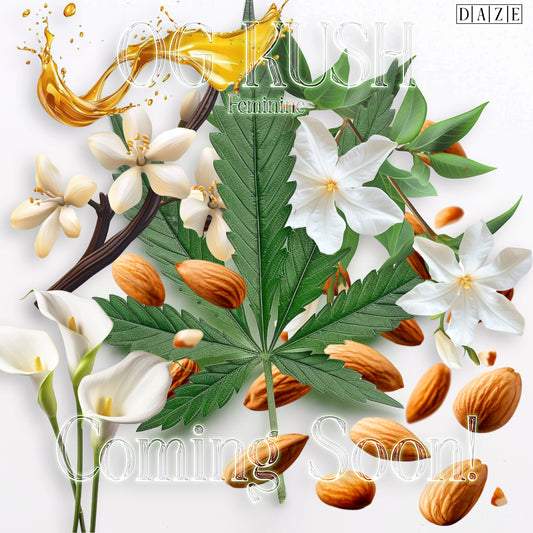 Individual components from freepik. graphic by daze. almonds, hemp leaf, and flowers.